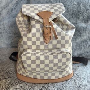 Louis Vuitton Montsouris PM Damier Azur Backpack Vachetta Leather
